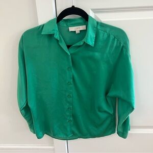 LOFT Women's Vibrant Green Button-Down Shirt